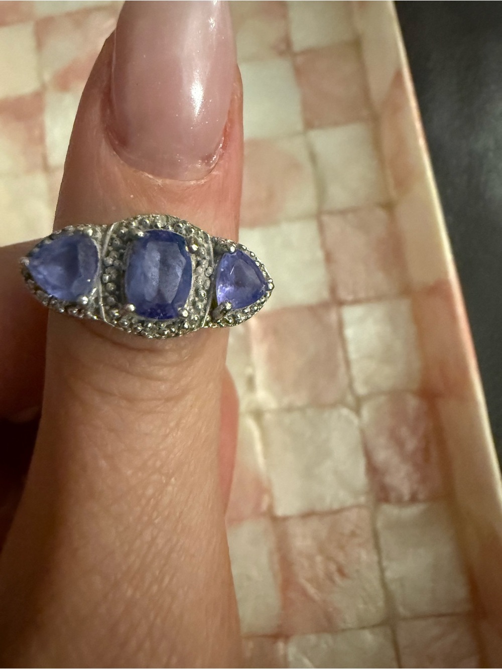 Tanzanite-Color Three-Stone Sterling Ring
